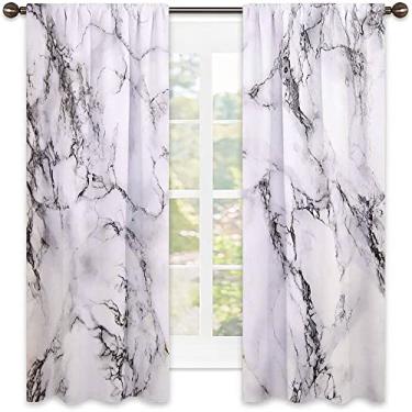 Imagem de Cortinas blecaute de mármore para quarto - Cortinas escurecidas com isolamento térmico para sala de estar, L 132 x C 239 cm