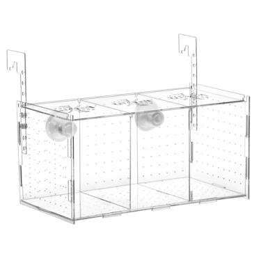 Imagem de QWORK Caixa de reprodução de peixes, caixa de isolamento de peixes de acrílico, incubadora de aquário, para peixe-palhaço, camarão, fritura recém-nascida, guppy, 29 x 15 cm x 15 cm