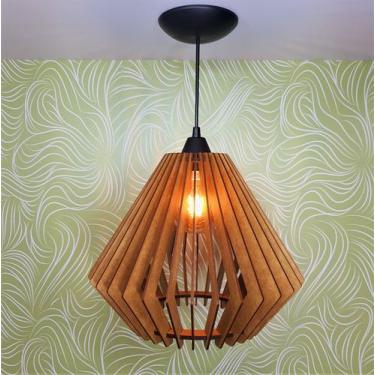 Imagem de Pendente Lustre Sala De Estar Rústico Decorativo Madeira 25cm - Fábric