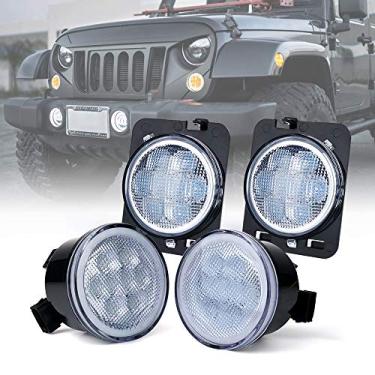 Imagem de Xprite Luzes De Seta Com Lentes Transparentes Led Halo E Função Estacionamento Conjunto Luz Âmbar Marcação Lateral Para Para-Lama Dianteiro, Substituição Jeep Wrangler Jk Unlimited 2007-2018