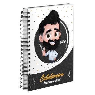 Imagem de Agenda Comercial 2026 Personalizada Capa Dura Cabeleireiro Cabelo Preto