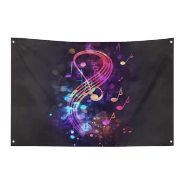 Imagem de Bandeira com quatro furos bandeiras para todos os climas galáxia colorida nota musical impressa bandeira decorativa bandeiras de poliéster adequadas para uso interno e externo 89 x 159 polegadas
