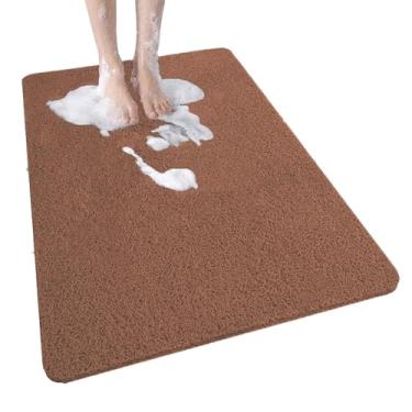 Imagem de SXYMTSW Tapete seguro tapete de chuveiro antiderrapante, tapetes de banho confortáveis com dreno, tapetes de banheiro de bucha de PVC para áreas molhadas, acessórios de banheiro de secagem rápida