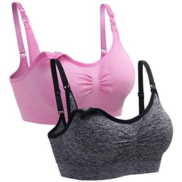 Imagem de Suekaphin Pacote com 2 sutiãs de maternidade para gestantes, amamentação, confortável, para dormir com extensores, Urze (cinza + rosa), GG