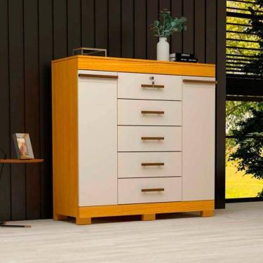 Imagem de Cômoda Diana Prime Com 5 Gavetas Com Chave Acp Móveis Naturalle Com Off White