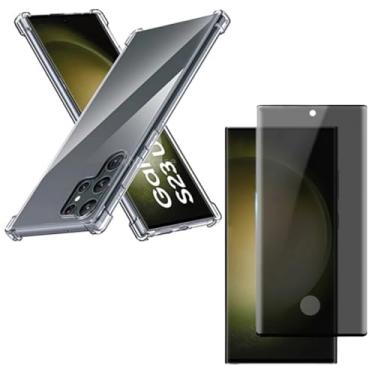 Imagem de Capa Capinha Anti Impacto + Película Privacidade 3D Para Galaxy S23 Ultra Tela De 6,8 Polegadas - (Bluepink)