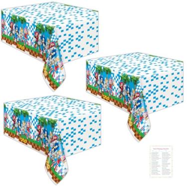 Imagem de Unique Toalha de mesa Sonic (pacote com 3) - Decorações de aniversário sônicas - Oficialmente licenciada - Artigos de festa - 3 toalhas de mesa de plástico, com lista de verificação