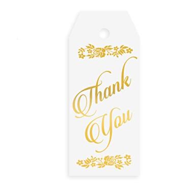Imagem de Etiquetas douradas de agradecimento, pacote com 50, retangulares, etiquetas de lembrancinha de festa para casamento, aniversário de noiva ou chá de bebê, recepções, festas de meninas, etiquetas de