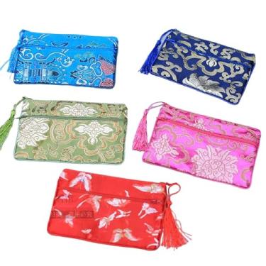 Imagem de Only My Live Home Bolsa de joias de cetim de seda de 2 camadas com zíper, bolsa de armazenamento de colar, bolsa de brocado de bordado chinês, sacos grandes para embalagem de joias, borla (5, padrão