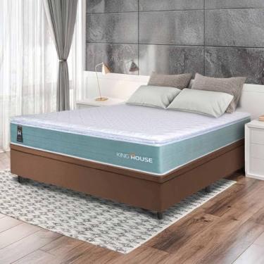 Imagem de Conjunto Box Baú Marrom Lagos Verde Molas Ensacadas Casal 138x188x73 - King House