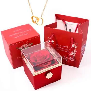 Imagem de Caixa Presente Rosa Eterna Giratória Colar Coração Delicado - Things N