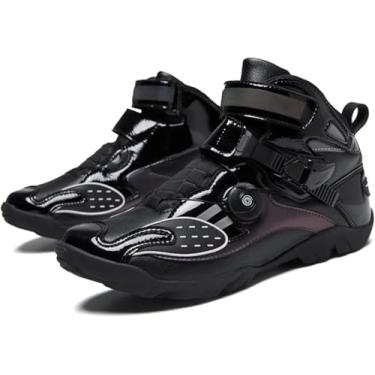 Imagem de Bota De Motocicleta, Couro Impermeável, Sola De Borracha, Respirável Antiderrapante, Com Ajuste De Marcha, Para Equipamento De Brigada De Motocicleta Corrida De Tornozelo Curto, Black, 6.5 UK