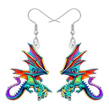 Imagem de DALANE Brincos de dragão de fantasia exclusivos de acrílico com pingente de dinossauro fofo acessórios de joias presentes de dragão para mulheres amantes de animais amuletos, Medium, Acrílico, Sem