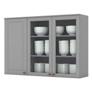 Imagem de Armário Aéreo 3 Portas Com Vidro 120 Cm Nova York Cinza – Henn