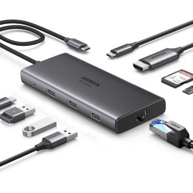 Imagem de Hub Usb-C 9 1 Cinza 10Gbps 4K Hdmi 100W Rj45 Leitor Sd/Micro