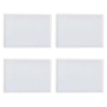 Imagem de 4 moldes de bandeja de resina de 18 x 12,7 cm, moldes retangulares de silicone, moldes planos de concreto, resina epóxi, placa de silicone para artesanato faça você mesmo com epóxi