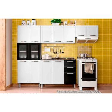 Imagem de Kit de Cozinha Modulada 4 Peças Múltipla (2 Armários + 1 Balcão + 1 Paneleiro) C4P82 Branco/Preto - Bertolini