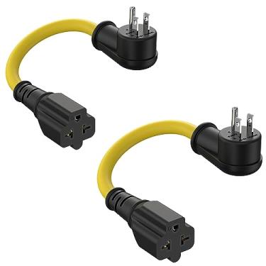 Imagem de ADCAUDX [Pacote Com 2] Cabo Adaptador De Tomada Doméstica 15 A Para 20 A, Ângulo Reto, 12 Awg, Nema 5-15P 5-20R, 6-15R/20R, Lâmina T 20A 15A, 90 Graus, Extensão 125V 250V, 30 Cm