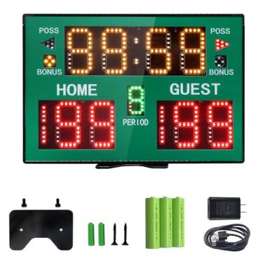 Imagem de Placar eletrônico de basquete com campainha, placar digital com controle remoto, marcador de pontuação portátil alimentado por bateria interna e externa para multiesportes e jogos (verde)