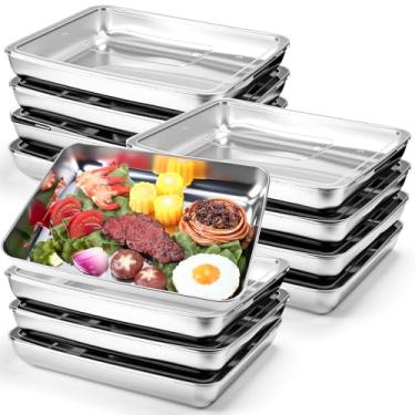 Imagem de Blushtier 12 recipientes de armazenamento de alimentos de aço inoxidável com tampas transparentes, lancheira bentô de metal de 4,78 ml, recipiente reutilizável empilhável para preparação de refeições