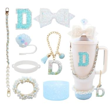 Imagem de Conjunto de acessórios de copo de 8 peças para copo Stanley de 30 e 1,219 g com alça, incluindo topo de palha, bota, alça de alça de garrafa de água, decoração de arco de palha, pulseiras, pingente de