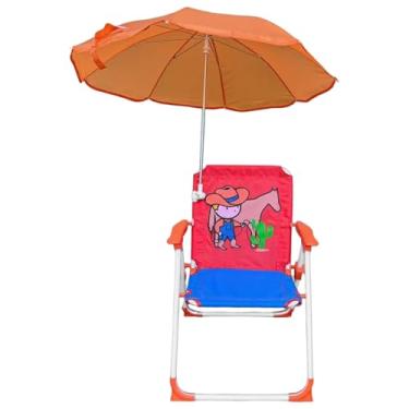 Imagem de Cadeira de praia infantil com guarda-chuva, cadeira de exterior dobrável e removível com dossel e padrão de desenho animado portátil para praia, piscina, parque, jardim, quintal, cowboy, cadeiras