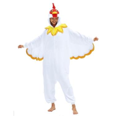Imagem de vavalad Macacão adulto de galinha branca, fantasia de Halloween, cosplay, roupa de dormir, Macacão de frango branco, Large