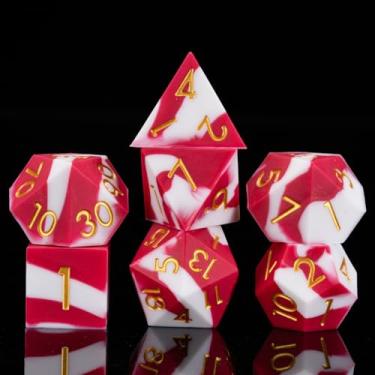 Imagem de Sharp Edge Silicone Rubber Poly D&D Dice Set DND Polyhedral Dice 7pcs (D4, D6, D8, D10, D12, D20, D%) for Dungeons and Dragons, RPG, MTG for Ages 15 and Up