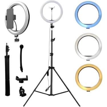 Imagem de Kit Ring Light 12 Polegadas + Tripé Ajustável 2,1m Dimmer Iluminação Profissional Fotos Vídeos Lives Suporte Celular
