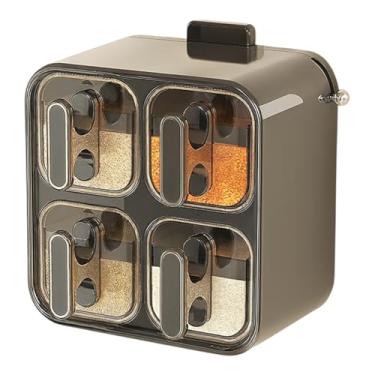 Imagem de Porta Temperos Acoplável a Parede Sem Furos, Fixação Adesiva e Vácuo de Ultrapressão, Organizador de Temperos, Impermeável e Resistente, Cozinha Moderna e Organizada. (Quadrado 4 gavetas, Grande)