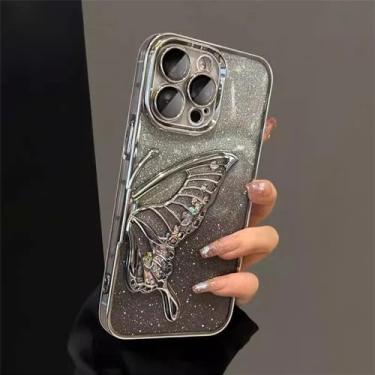 Imagem de Capa de telefone brilhante com glitter para iPhone 16 15 ProMax 11 12 13 14 Pro Max 16 Plus Capa protetora de silicone galvanizado Quicksand, SilverSF, para iPhone 13 ProMax