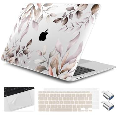 Imagem de Yebiseven Capa para MacBook Air de 13 polegadas M1 2021 2020 2019 2018 modelo A2337/A2179/A1932, capa rígida para laptop com capa de teclado e protetor de trackpad e 2 adaptadores OTG, folhas marrons
