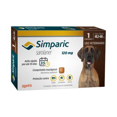 Imagem de Simparic Antipulgas e Carrapatos Para Cães de 40,1 a 60Kg com 1 Comprimido