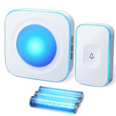 Imagem de Campainha sem fio operada a bateria piscando 36 toques 4 volumes campainhas sem fio para casa com 1 botão de campainha de porta e 1 receptor portátil FUHONGRUI