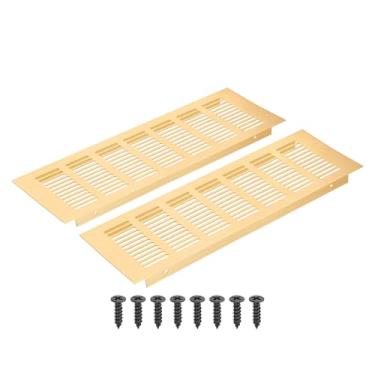 Imagem de PATIKIL Grade de ventilação retangular de 30 x 10 cm, pacote com 2 capas de ventilação de alumínio com parafusos de montagem para guarda-roupa de porta de armário de armário, dourado