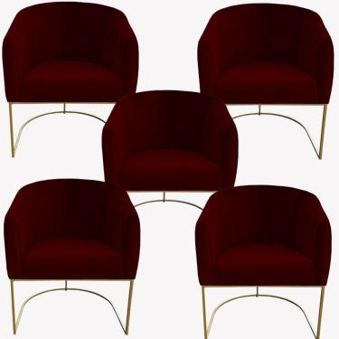 Imagem de Kit 05 Poltrona Julia Com Base De Ferro Sala De Estar Escritório Recepção Clinica Suede Marsala D'classe Decor