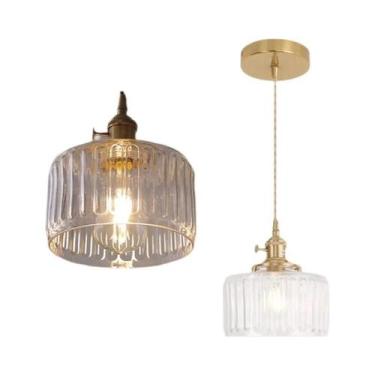 Imagem de Lustre De Vidro Com Listras Verdes E27, Luminária Pendente Para Sala D