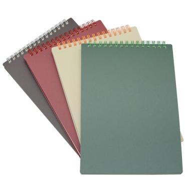 Imagem de YIKANGHENG Caderno espiral encadernado superior, 4 peças, tamanho A5, 21 x 14 cm, capa dura de plástico grosso, 7 mm, pautado para faculdade, 80 folhas/160 páginas para estudo e anotações (escuro)