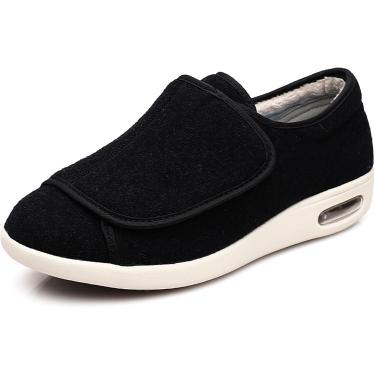 Imagem de Sapatos Diabéticos Elegantes Para Homens Femininos, Tênis Respiráveis De Pelúcia De Inverno Para Idosos Diabéticos Edema Pés Inchados Sapatos De Camin, Black, UK 8.5(27cm/10.6in)