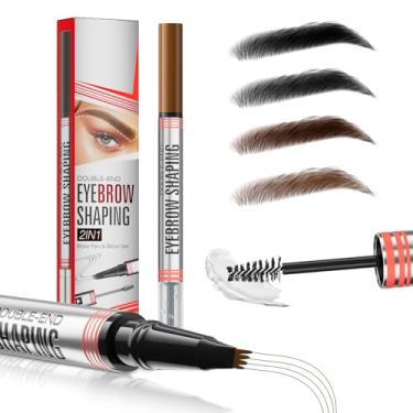 Imagem de Lápis de sobrancelha e gel de sobrancelha Microblading, caneta de sobrancelha 2 em 1 de ponta dupla, aplicador de ponta microgarfo, lápis de sobrancelha, impermeável, permaneça na maquiagem o dia todo