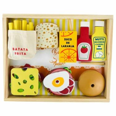 Imagem de Kit Comidinhas Infantil Mutti Lanche Feliz Sanduiche Madeira