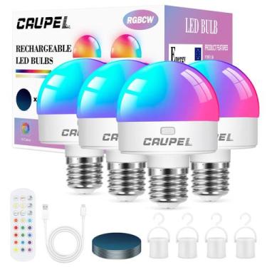 Imagem de Lâmpada LED recarregável Caupel RGBCW 40W E26 500lm, pacote com 4