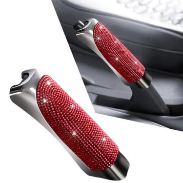 Imagem de MINGZAIQIPEI Capa de freio de mão de engrenagem de mudança de carro cravejada de diamante brilhante, alça de tração de concha de freio de mão, capa protetora de freio de mão de strass, universal para