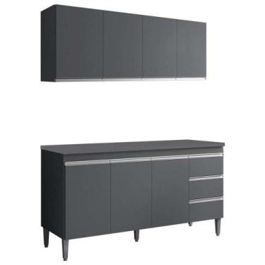 Imagem de Armário Aéreo e Balcão Gabinete Com Tampo 160cm Andréia Cinza Ajl