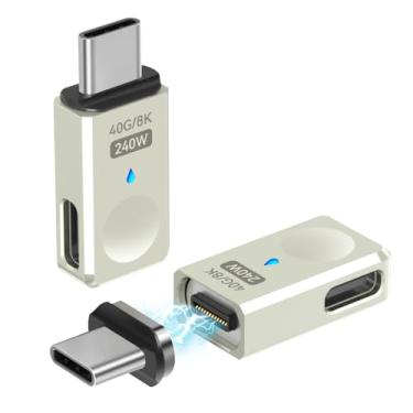 Imagem de HESKUL Adaptador magnético USB C USB4 40Gbps porta lateral, pacote com 2, adaptador USB C reto magnético 24 pinos com carga de 240 W 8K 60Hz para Thunderbolt 3/4, MacBook Pro/Air, Swtich e mais
