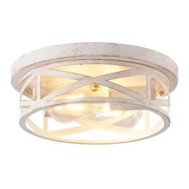 Imagem de Youroke Luminárias de teto de montagem embutida, 2 gaiolas cruzadas perto do teto, luzes de suspensão vintage base E26 para cozinha, quarto, sala de estar, branco e dourado