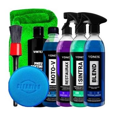 Imagem de Kit Moto-V 500ml Vonixx Blend Spray 500ml Vonixx Sintra Fast 500ml Vonixx Pneu Pretinho 500ml Vintex Restaurax 500ml Vonixx Acessórios Karbox