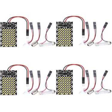 Imagem de QAUBEN Pacote com 4 Luzes de Domo LED 3014 48-SMD Luz de Painel LED para Interior de Carro, Luz de Placa de Leitura, Teto, Lâmpada de Mapa com Adaptadores Festoon BA9S T10 Branco (DC 12-24V)