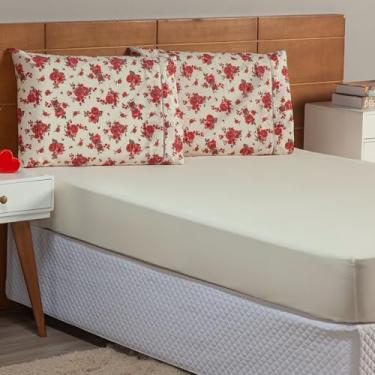 Imagem de Jogo de Lençol 2 Pçs Solteiro Percal 150 Fios 100% Algodão Estampado com Elástico Vermelho ou Azul (Vermelho)