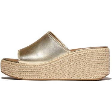 Imagem de FitFlop Plataformas femininas de couro espadrille Platino Wedge Slides, Platino, 40